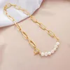 Choker Minar Fashion Gold Color Metallic Hollow Chunky Chain Necklace For Women Ladies Irregular Baroque Pearl Beaded Jewelry