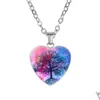 Pendant Necklaces New Tree Of Life Necklaces For Women Glass Cabochon Heart Shape Plant Pendant Sier Chains Fashion Jewelry Gift Dro Dhcxo