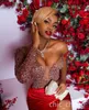2022 Arabisch Aso Ebi Rote Meerjungfrau Ballkleider Perlen Kristalle Sexy Abend Formale Party Zweiter Empfang Geburtstag Verlobungskleider Kleid ZJ427