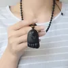 Hanger kettingen Joursneige Natural Stone Obsidian Bead ketting zwart een gebeeldhouwde voet/spider fijn snijwerk gelukkig voor mannen vrouwen