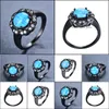 Bagues De Mariage Anneaux De Mariage Boho Femelle Bleu Opale De Feu Anneau Vintage 14Kt Croix En Or Noir Pour Les Femmes Promise Ronde Fleur Amour Engager Dhg3O