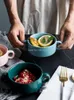 Kommen Europese stijl keramische binaurale ronde bakkom gestoomde eierdessert cake snack oven speciaal soep ontbijt servies