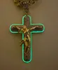 Iced Out Hip Hop Glowy Jesus Cross Pendant Necklace Full Paved 5A Cubic Zirconia Tennis Chain Necklaces HipHop Jewelry