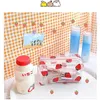 Clear Large Capacity Pencil Cases Portable Cosmetic Makeup Bag Fruit Printed Pouch Stationery Box red Strawberry 1223435