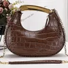 Shiny Stamped Crocodile Leather Bianca Mini Hobo Bag Designer Gold Tone Sculptural Metal Handle Handbag Detachable Chain Strap with Leather Pad Shoulder Bags