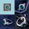 Wedding Rings Wedding Rings Huitan Romantic Plant Series Luxury Flower Shaped Vintage Euro Style Engagement Ring With Bright Green S Dhnvp