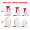 US Warehouse SubliMation Christmas Santa Sacks Liten Middle Large Double Layer Christmas Polyester Canvas Presentpåse Candy Påsar Återanvändbar personlig för Xmas