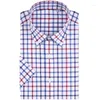 Mäns casual skjortor Män korta ärmkontrast Gingham Plaid Cotton Pocket-Less Design Standard-Fit Summer Button-Down Shirt