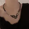 Girocollo Amorcome Punk Goth Lock Link Collare in pelle nera Collana Charm in metallo Fashion Women Girl Cool Y2K Jewelry