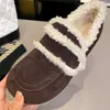 Kürk Sandallar Kadın Ayakkabı Tuval Yün Terlik Deri Scuffs Velvet Princetown Loafers Flats Boyutlu 35-40