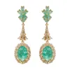 Dangle Chandelier New Luxury Colorful Dangle Earrings Ocean Green Broken Diamond Earrings Retro Emerald Drop Pear Earring Long Women