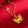 Cadena con colgante de mujer en forma de mariposa de filigrana, oro amarillo de 18 quilates, clásico, hermoso, bonito regalo de joyería