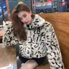 Filia da donna femminile 2022 inverno invernale sciolto giù girare cappotto di poppa con la leopardo colorato con il collare.