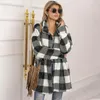 Women's Fur Long Faux Coat Women Plaid Jacket Winter Sleeve Fluffy Teddy Ladies Warm Plush Female