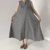 Casual Dresses Japanese Vintage Plaid Woman O-neck Sleeveless Loose A-line Robes 2022 Elegant Vestidos Mujer De Moda