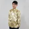 Blusa da camisa masculina masculina Blusa tradicional chinesa de jaqueta de capa de capa longa vestido chines hanfu ouro