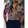 Hommes surdimensionnés Totem Print chemises à manches longues hauts automne mode Club Cardigan Blouses