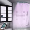 Ensembles de douche de salle de bains Système de musique noir mat Ensemble de robinet de colonne de pluie de brouillard de bain thermostatique LED