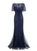 Partykleider Plus Size Abend Meerjungfrau O Hals Kurzarm Spitze Applikationen Tüll Langes Kleid Robe Soiree Sexy Formales Kleid Vestido 221027