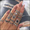 Klusterringar kluster ringar vintage sier stor stjärna för kvinnor boho geometrisk blommor kristall knuckle ring set bohemian midi finger jude dhkpz