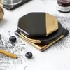 Table Mats Ceramic Europe Style Black Gold Wooden Base Square Non-slip Drink Coasters Insulation Mat&pad Retro Cups Round Pads