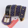 Belts Blue Studded Belt Rhinestone Cowgirl Western Cowboy Bling Crystal Girdle Luxury Designer Buckle Diamond Gothic Waist