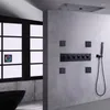 Ensembles de douche de salle de bains Système de musique noir mat Ensemble de robinet de colonne de pluie de brouillard de bain thermostatique LED