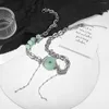 Цепи Эенсоа Винтаж Зеленый натуральный каменный круговой ожерелья для женщин для женщин в китайском стиле Классический колье для колье из колье
