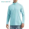 Açık T-Shirts Wolfonroad UPF50 Erkekler Güneş/UV Koruma T-Shirt Balıkçılık Performansı 1/4 Zip Yaka Uzun Kollu UV Tişörtler Üstler 221028