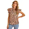 Kvinnors blusar skjorta blus kvinnor djur tryck leopard rufsed ärmlös mode topp sommar casual lady lady bluas mujer camisas