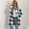 Women's Fur Long Faux Coat Women Plaid Jacket Winter Sleeve Fluffy Teddy Ladies Warm Plush Female