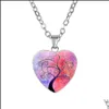 Colliers de pendentif Nouveaux colliers arbre de vie pour les femmes en verre cabochon de coeur plante Pendant Sier Chains Fashion Bijoux Gift Dro Dhcxo