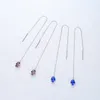 Borla larga piedras preciosas sintéticas 925 aguja de plata pendientes colgantes joyería de las mujeres coreano simple moda oído línea pendientes exquisitos accesorios regalo