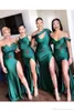 Afrikaanse groene zijde splitsen lange bruidsmeisjesjurken satijnen ruches bruidsmeisje jurk Mermaid Mermaid bruiloft Gast plus size jurken bm0199