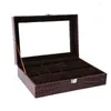 Bekijk dozen 12 Slot Crocodile Pattern Collection Lederen opslag Zwarte doos Organisator Heren Dames Display Stand Juwel