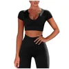 Pontas de duas peças femininas 2 roupas de exercícios para mulheres tanques de nervuras de altas cintura de cintura de alta cintura usam roupas esportivas vestem roupas de fitness