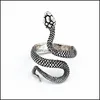 Cluster Rings Cluster Rings Vintage Punk Serpent Pour Femmes Hommes Exagéré Antique Sier Couleur Mode Personnalité Ouverture Stéréoscopique Dhaeh