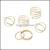 Cluster-Ringe Cluster-Ringe Ins Einfache Geometrische Gemeinsame Persönlichkeit Licht Luxus Nische Design Sinn Ring Set Kalter Wind Armband Femal Dhj6T