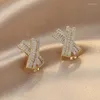 Brincos do garanhão Coréia do sul Fashion Luxury 18K Gold Geométrico Cruz Cross Zircon Collection Gift Banquet Women Jewelry 2022