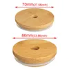 Natural Bamboo Cap Lids Reusable Wooden Mason Jar Lid Sealing Caps With Straw Hole And Silicone Seal DH98