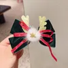 16030 Baby Girls Christmas Hairclip Golden Antler Velvet Bowknot Barrettes Kids Duck Beak Clip Niños Bow Barrette