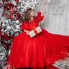 Платья с цветочным узором для девочек в красный горошек, детское рождественское праздничное платье с короткими рукавами, тюлевое платье в горошек для малышей на день рождения, 326 326