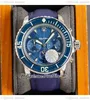 RF Fifty Fathoms 5085 Cronografo al quarzo Orologio da uomo Cassa in acciaio Quadrante blu strutturato Cinturino in nylon Cronometro Puretime A1