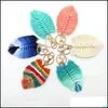 Keychains Lanyards Leaf Weaving Rainbow Keychains For Women Boho Handmade nyckelh￥llare Keyring Rame Bag Charm Car Hanging Jewelry 6 DHI23