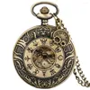 Relógios de bolso Bronze Bronze Hollow Wheel Reel Design quartzo relógio Estrelas de colar de geometria Relógio de corrente de camisola com acessório