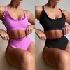 Maillots de bain pour femmes ensemble pour femmes couleur Pure Push Up maillot de bain rembourré string solide maillots de bain deux pièces Bikinis costume d'été 2022 femmes Sexy