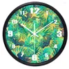 Horloges murales moderne forêt verte salon horloge silencieuse dessus en verre cadre en métal