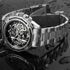 Polshorloges Forsining Men's Watch Gold Skeleton Stainless Steel Automatic Mechanical Watches Man Clocks