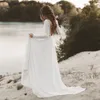 فستان زفاف شاطئ طويل الأكمام بوهو الخام