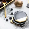 Table Mats Ceramic Europe Style Black Gold Wooden Base Square Non-slip Drink Coasters Insulation Mat&pad Retro Cups Round Pads